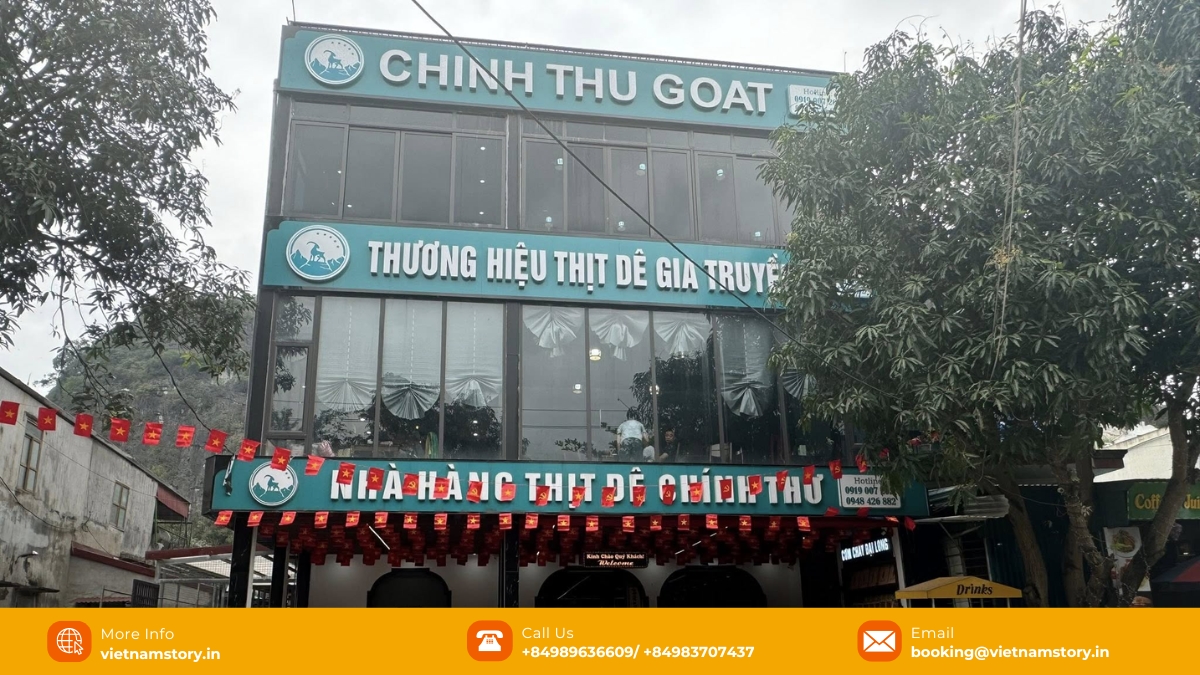 The exterior of Chinh Thu, a local restaurant in Ninh Binh specializing in mountain goat meat dishes. The exterior of Chinh Thu, a local restaurant in Ninh Binh specializing in mountain goat meat dishes.