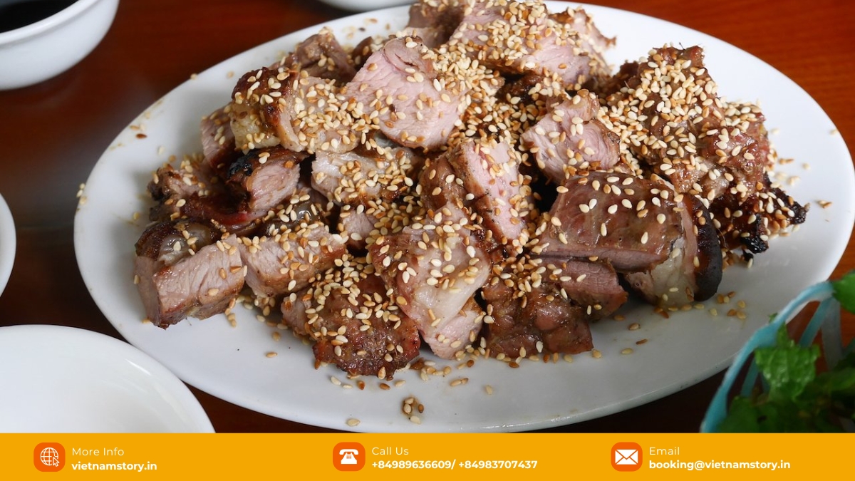 Grilled goat meat Ninh Binh style, marinated with lemongrass and five-spice powder. Grilled goat meat Ninh Binh style, marinated with lemongrass and five-spice powder.