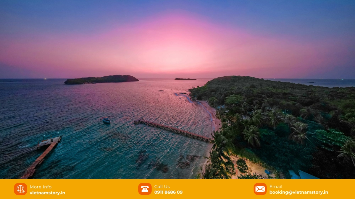 A vibrant sunset over the tranquil beach of May Rut Island, southern Phu Quoc A vibrant sunset over the tranquil beach of May Rut Island, southern Phu Quoc