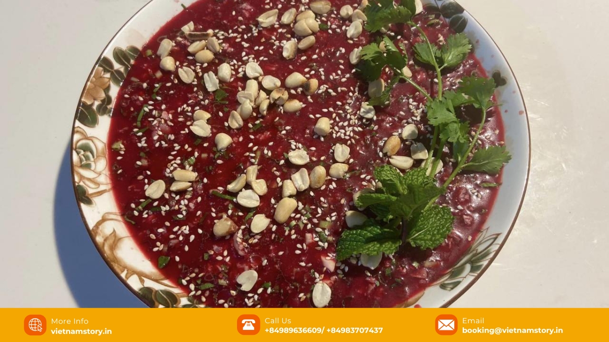Goat blood pudding, a unique delicacy in Ninh Binh, made from fresh goat blood, herbs, and peanuts. Goat blood pudding, a unique delicacy in Ninh Binh, made from fresh goat blood, herbs, and peanuts.