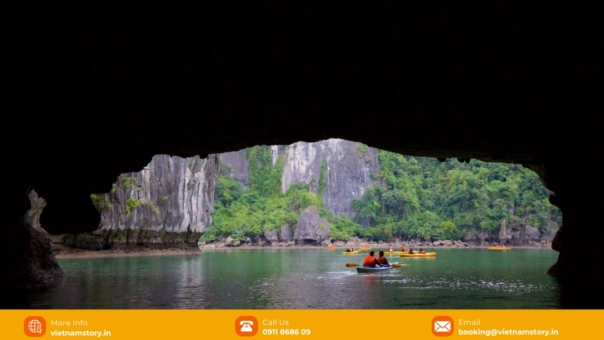 Luon Cave: HaLong Bay's Hidden Kayaking Lagoon 5 The tranquil lake surrounded by towering cliffs is a unique feature of Luon Cave