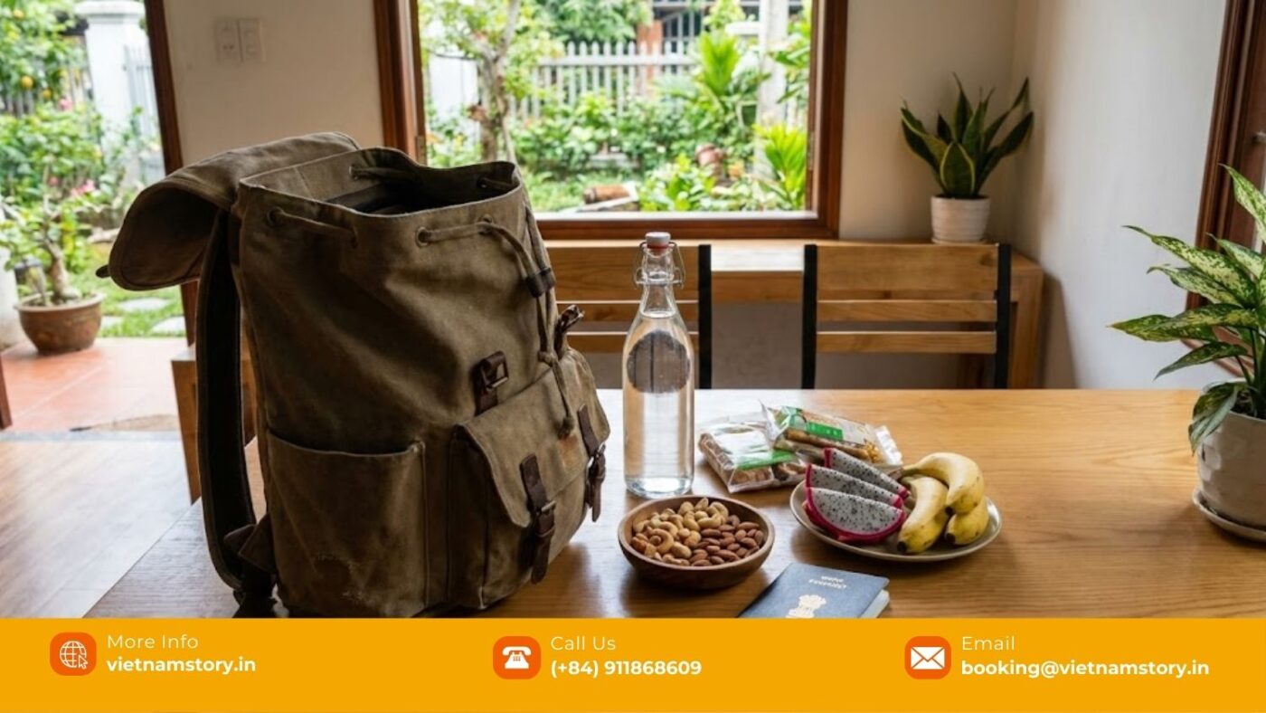 Indian Food, Vegetarian Options, And Comfort Tips In Vietnam For Delhi Travellers 4 Vegetarian travel snacks, bottled water, and fruits prepared by Indian travellers from Delhi in Vietnam