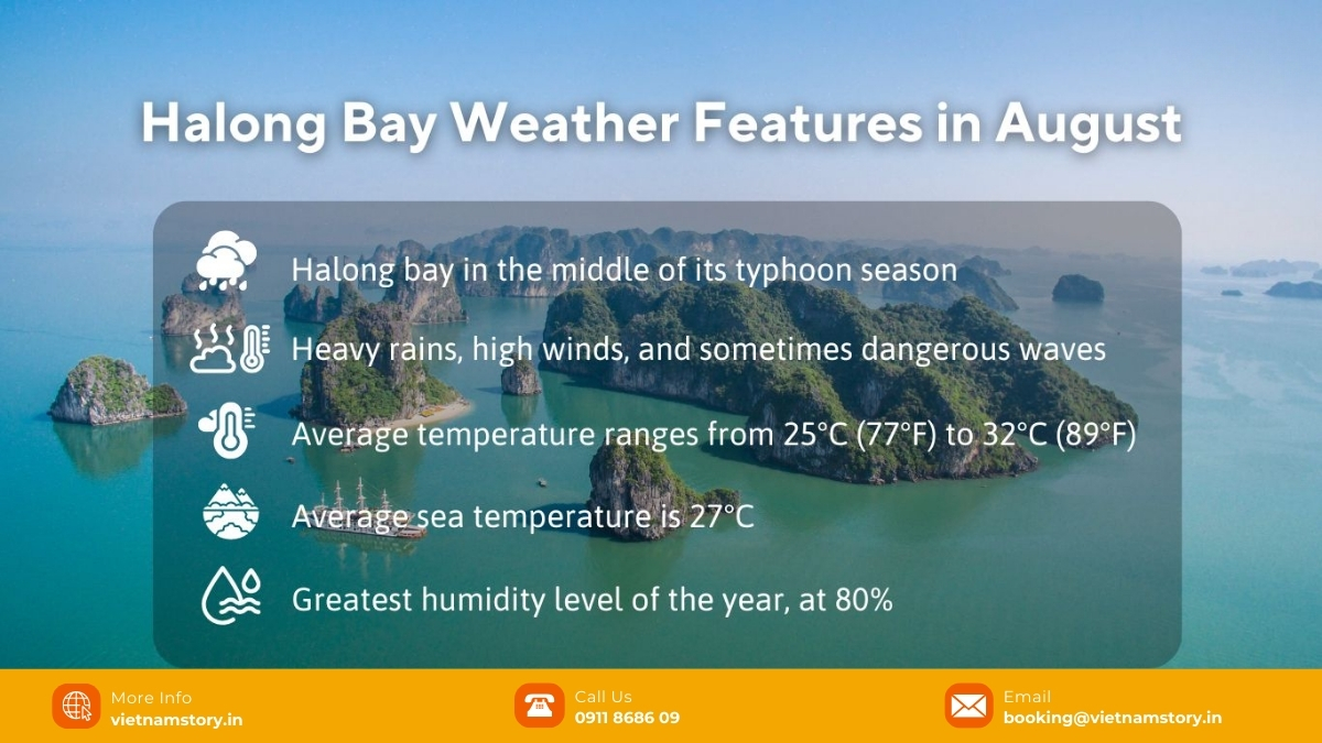Halong Weather August: A Guide To The Golden Monsoon Adventure For Indian Travelers 3 In August, the weather in Ha Long Bay presents a unique blend of summer heat and increased rainfall, marking a shift in the seasonal pattern.